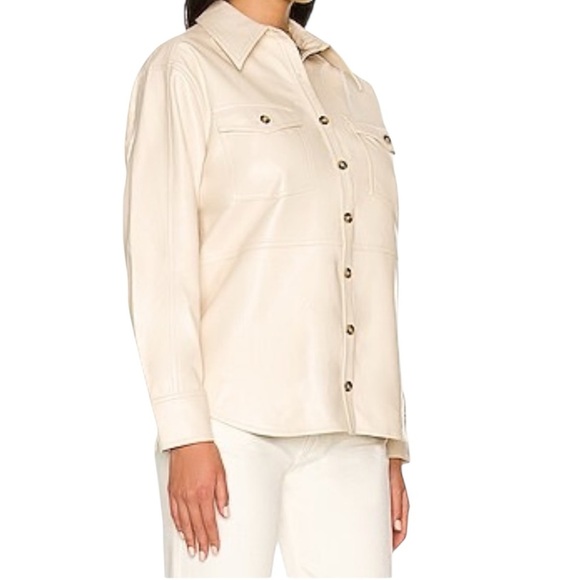 L'ACADEMIE Bethla Faux Leather Top Ivory | Button Down Shirt Fall Shacket Medium - Picture 2 of 8
